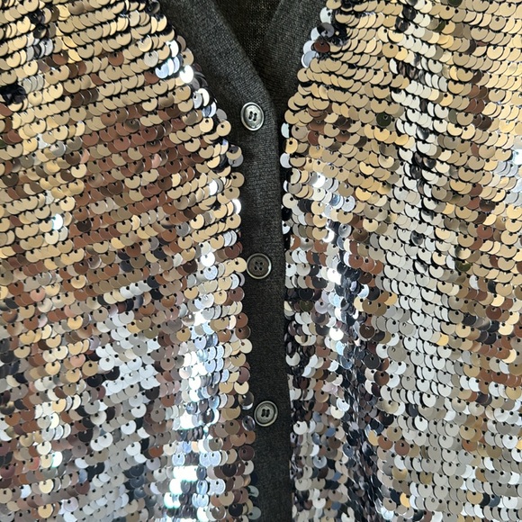 Michael Kors Silver Sequined Cardigan Charcoal Gray Size XS - Picture 5 of 7